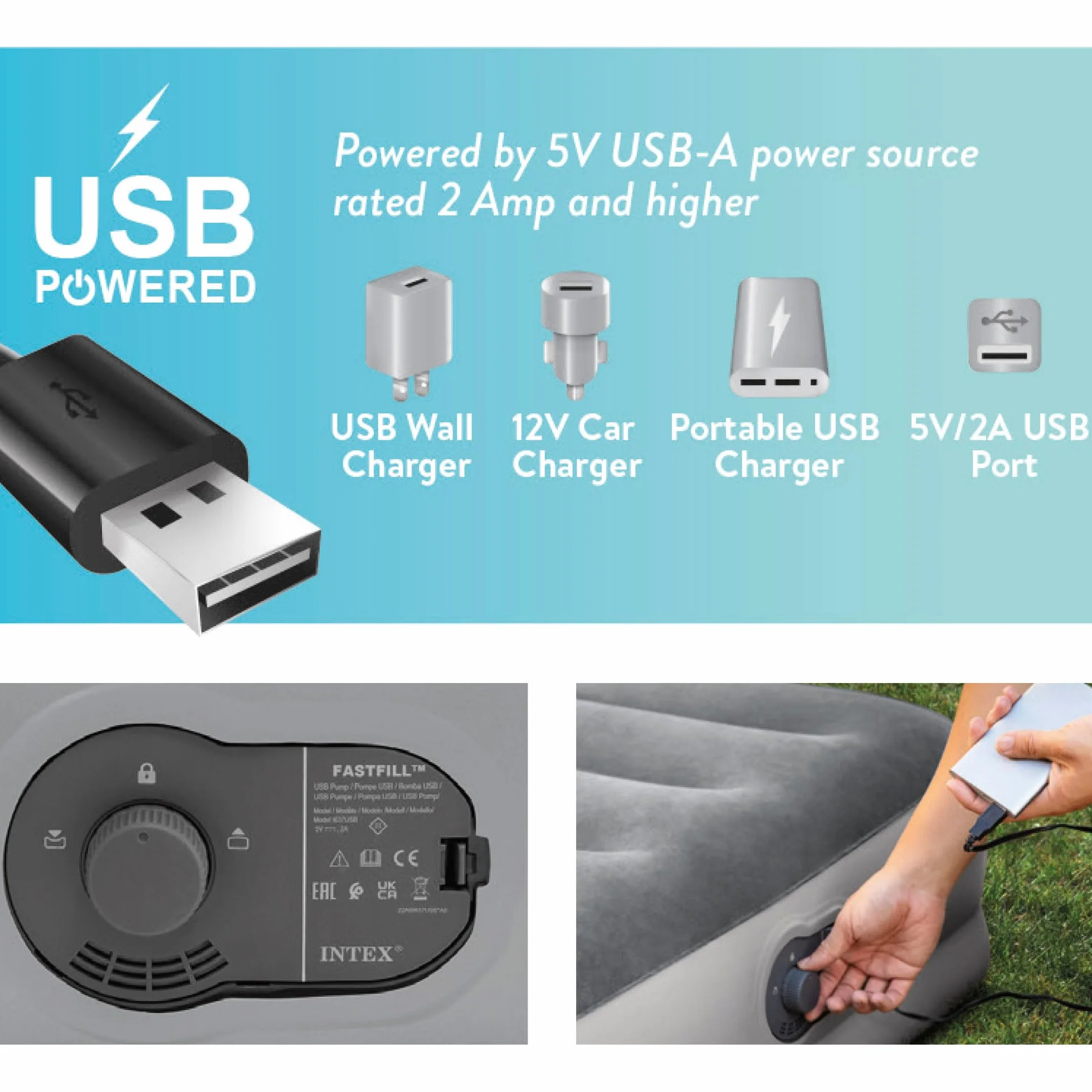Intex Dura-Beam Standard Series Prestige Mid-Rise Air Mattress with Fastfill USB Powered Internal Air Pump