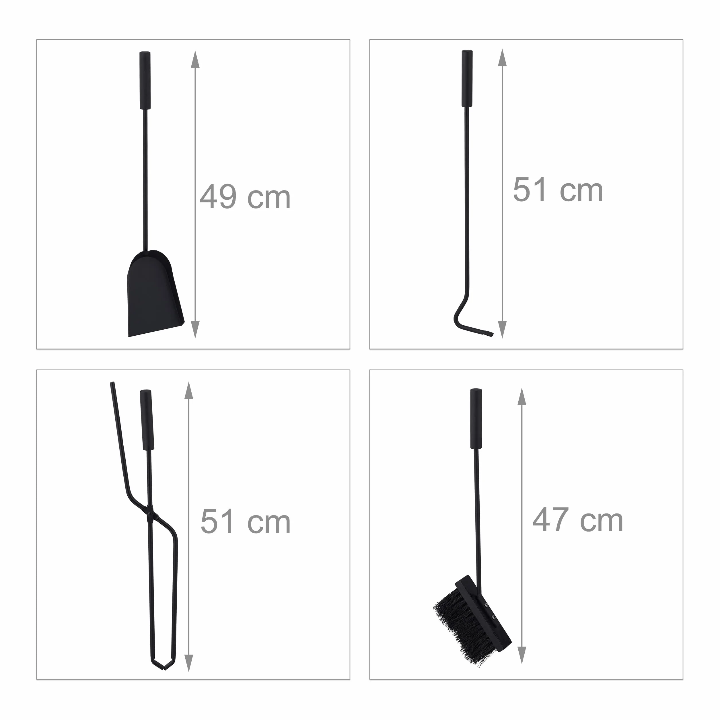 Relaxdays Set di Attrezzi da Camino, 5 Accessori, Attizzatoio, Paletta, Scopino, Pinza e Supporto Porta Utensili, Nero