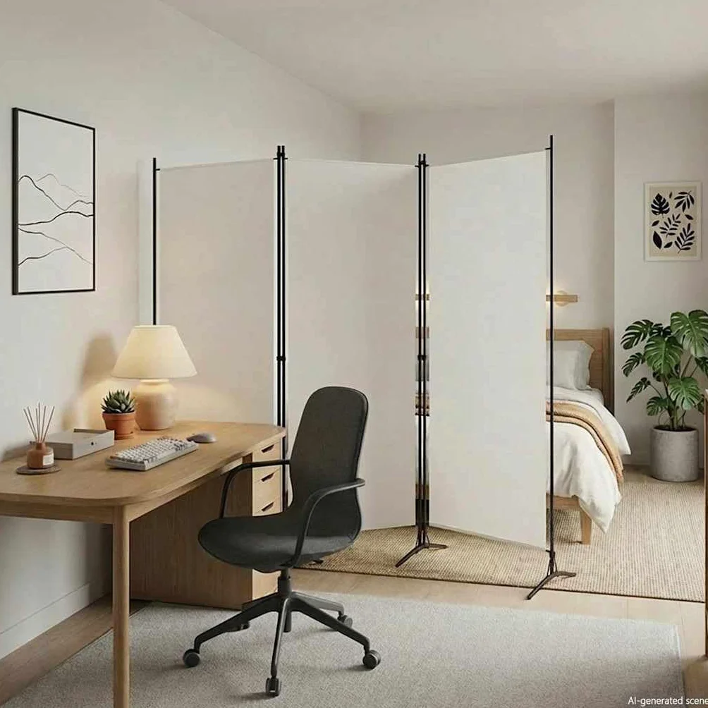 vidaXL Paravento a 3 Pannelli, 260x180 cm, Tessuto in Poliestere & Struttura in Ferro, Bianco, Schermo Privacy Pieghevole, Parete Divisoria Mobile, Camera e Ufficio, Arredo Casa