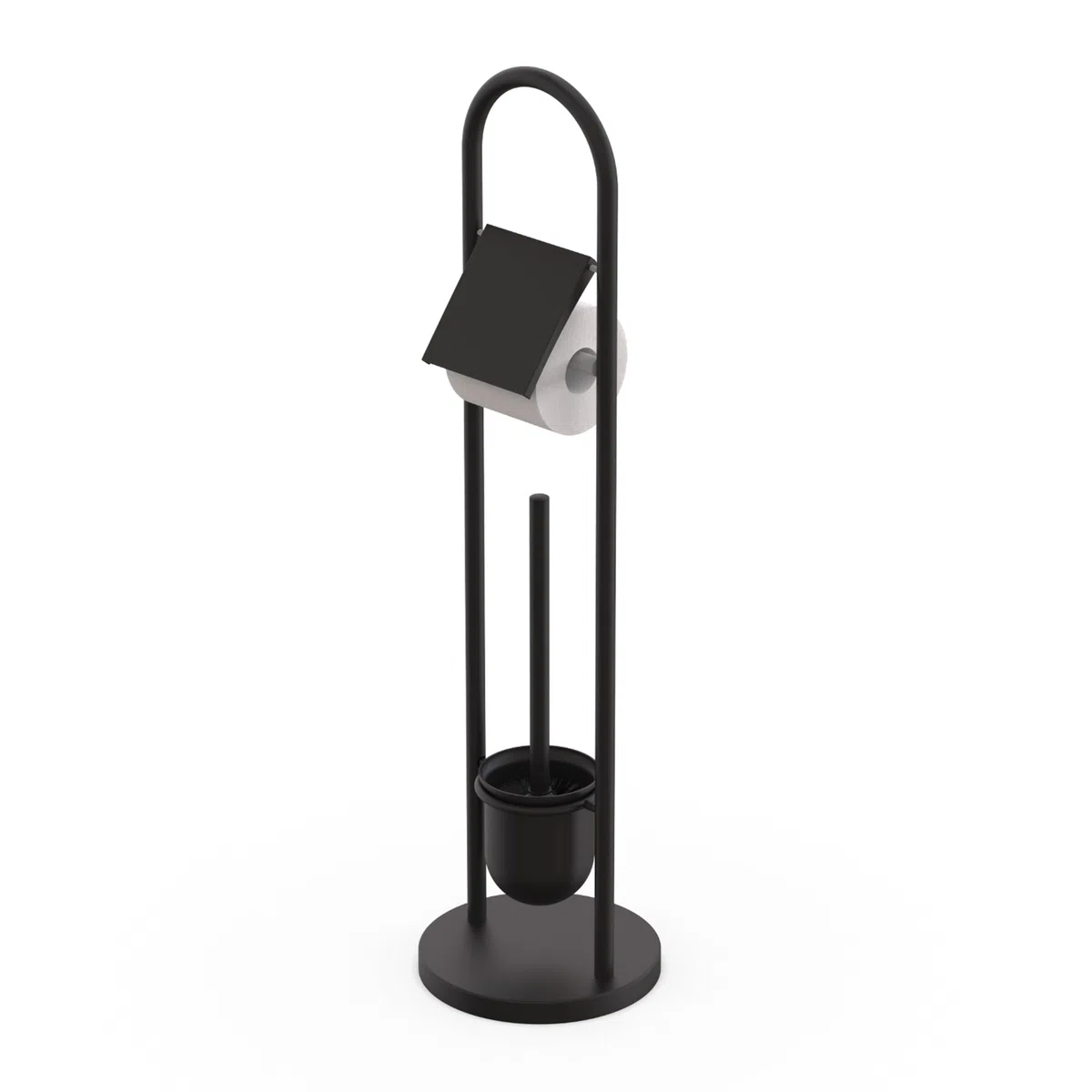 Set WC Relaxdays, Acciaio Inox, HxP: 79 x 22 cm, Porta Carta igienica, scopino con Base, Nero