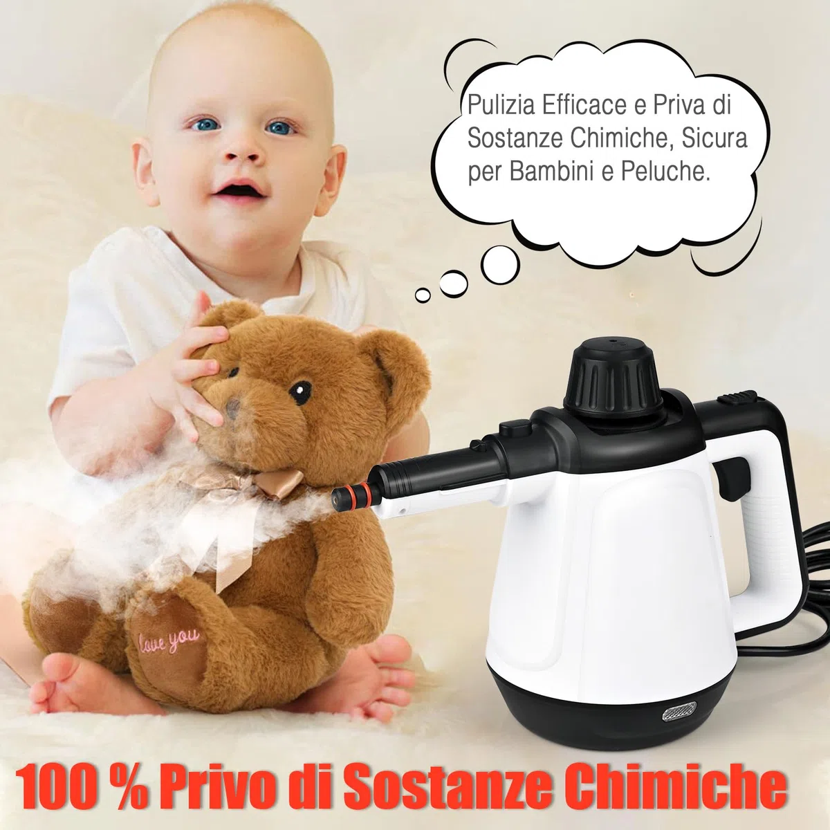 Pulitore Vapore Casa 430ml, 1200W 3,5 Bar Pulitore a Vapore per Divani con 9 Accessori, Pulitore a Vapore Portatile per Moquette,Tende, Divani, Cucina, Auto, Bagni e Altro