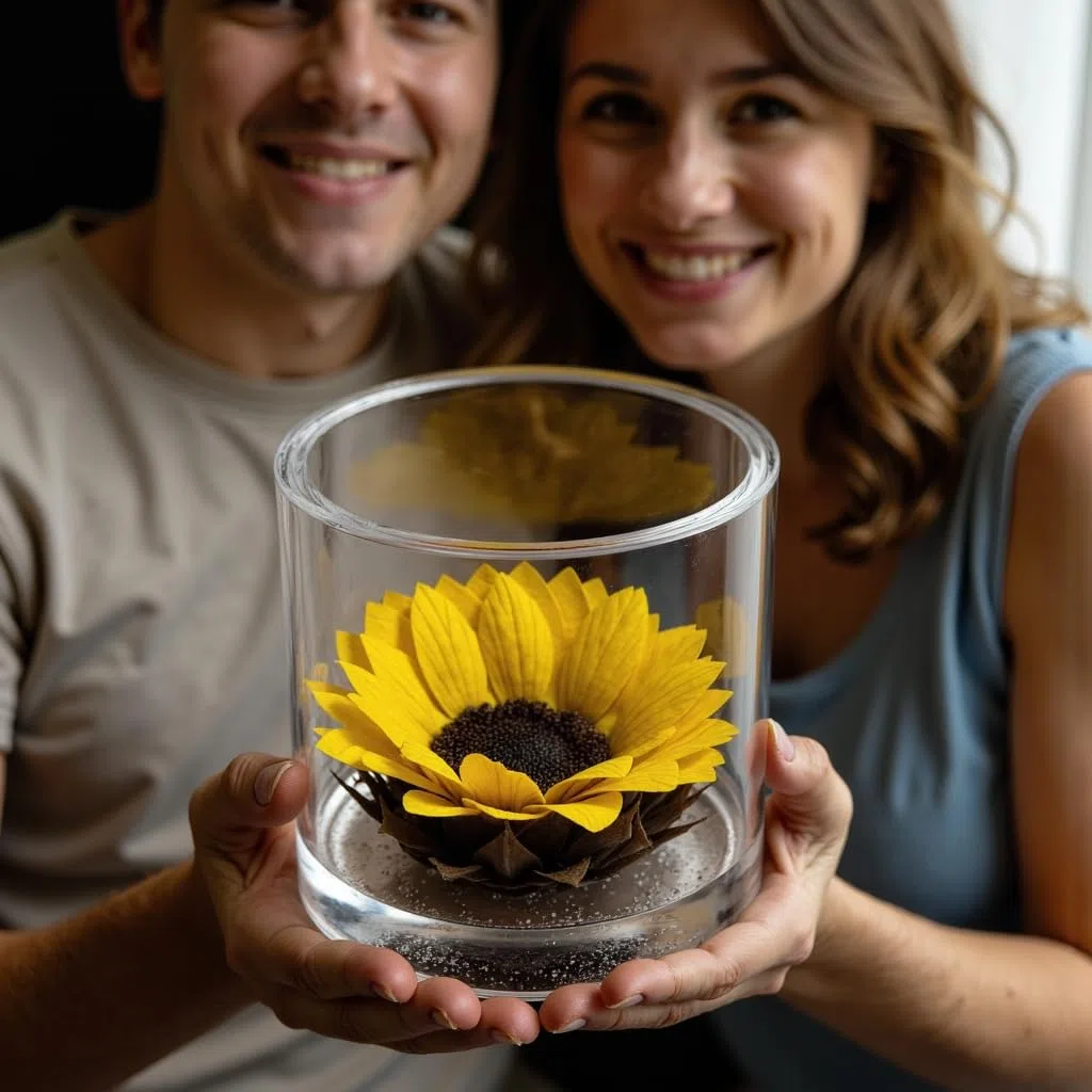 Cubo Girasole Stabilizzato 8cm Girasole eterno, Idea Regalo Fidanzata, Mamma, Regalo Natale, Compleanno, Anniversario,