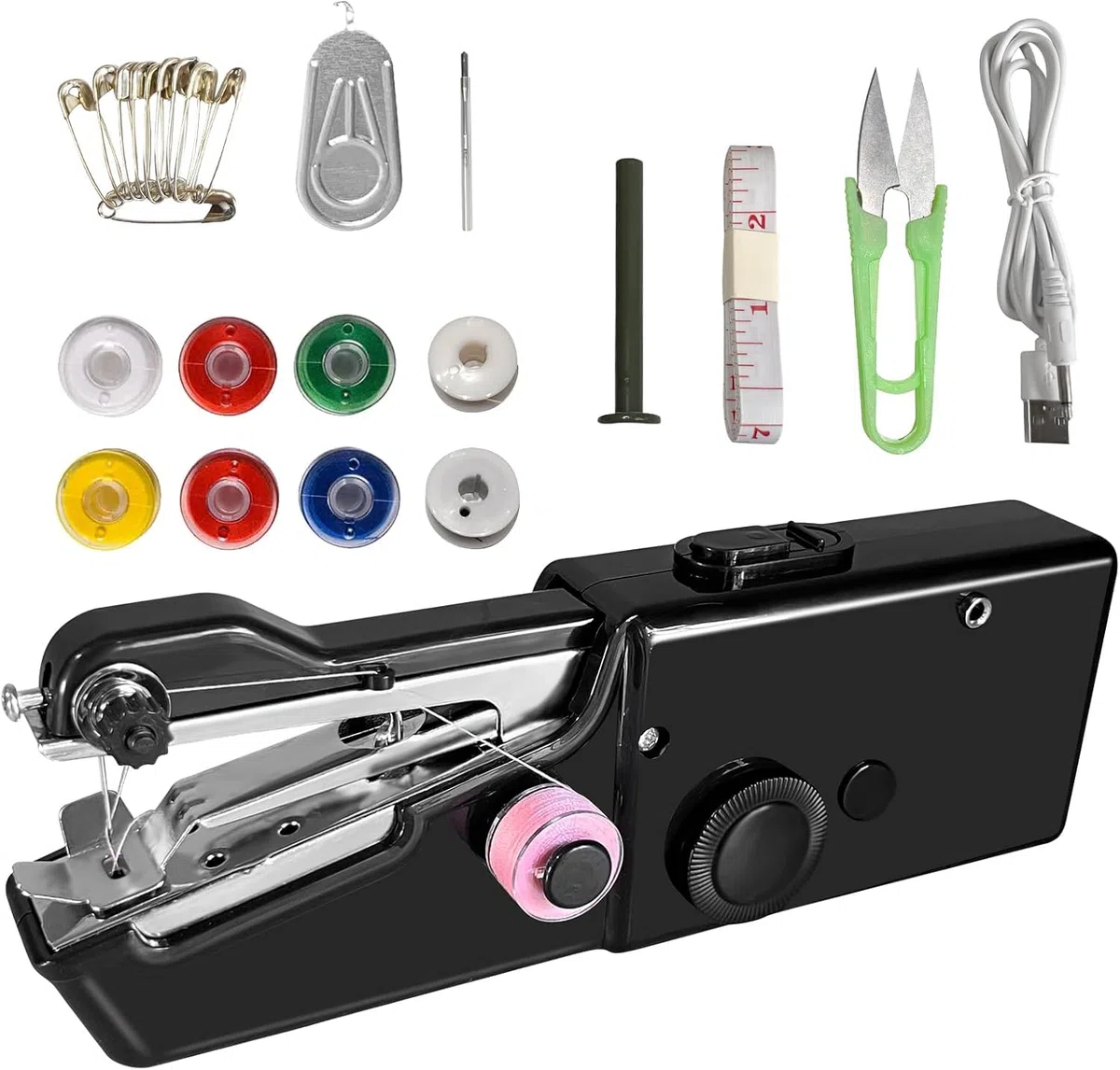 Mini macchina da cucire elettrica, cucitura inversa e 12 punti incorporati, macchina da cucire portatile a doppia velocità DLUFYEI, adatta per kit da cucire per viaggi di famiglia