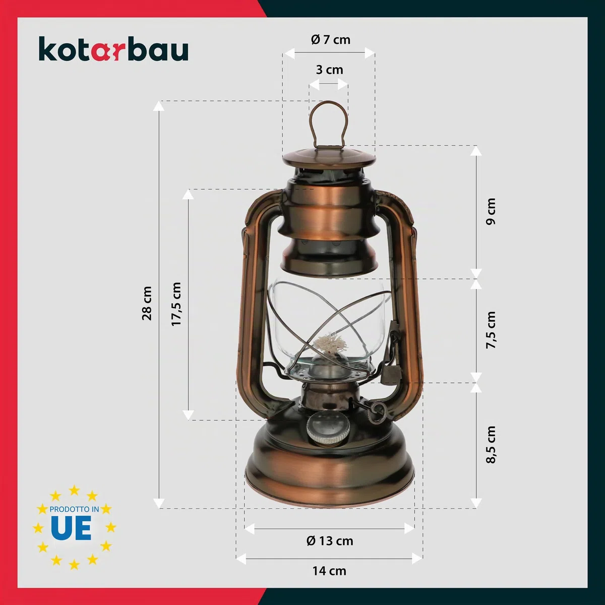 KOTARBAU Lampada a olio con porta stoppino, lampada a petrolio, ricaricabile, antica, lanterna resistente, bulbo in vetro, lampada da tavolo, lanterna, lampada da giardino, bronzo, da terra o sospesa