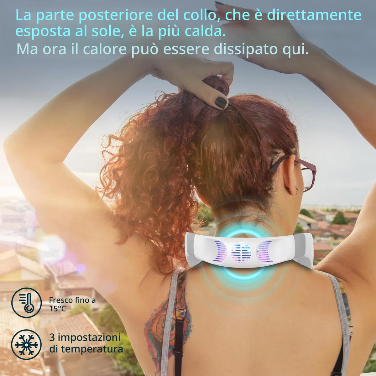 Ventilatore da collo 6000 mAh piastra raffreddamento, impacco freddo, senza lame, portatile, silenzioso, ricaricabile, essenziale vacanze, per donne uomini