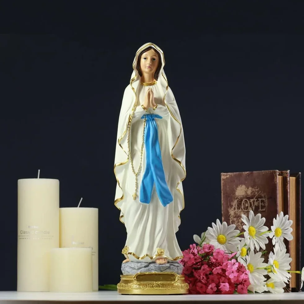 Statua della Vergine Maria 22,1 cm, regalo religioso in resina per la mamma, decorazione cattolica e scultura per l'altare di Lourdes