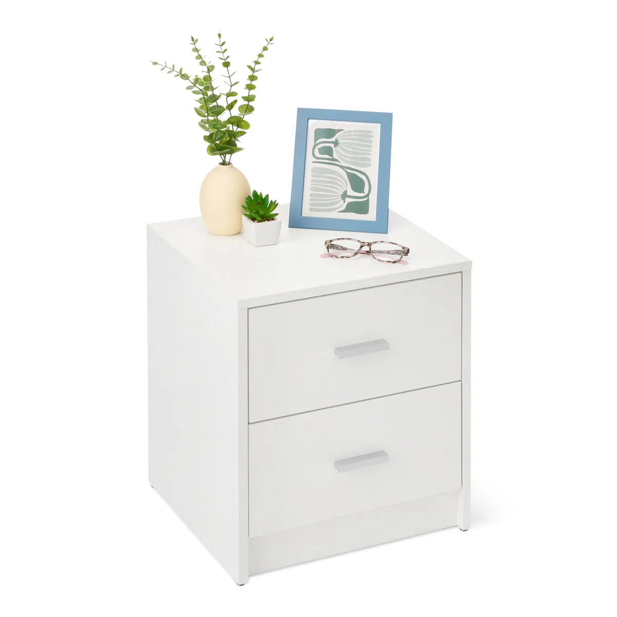 Amazon Basics, Comodino, Comodino a 2 Cassetti, Mobile per Camera da Letto, Bianco, 47cm x 40cm x 36cm