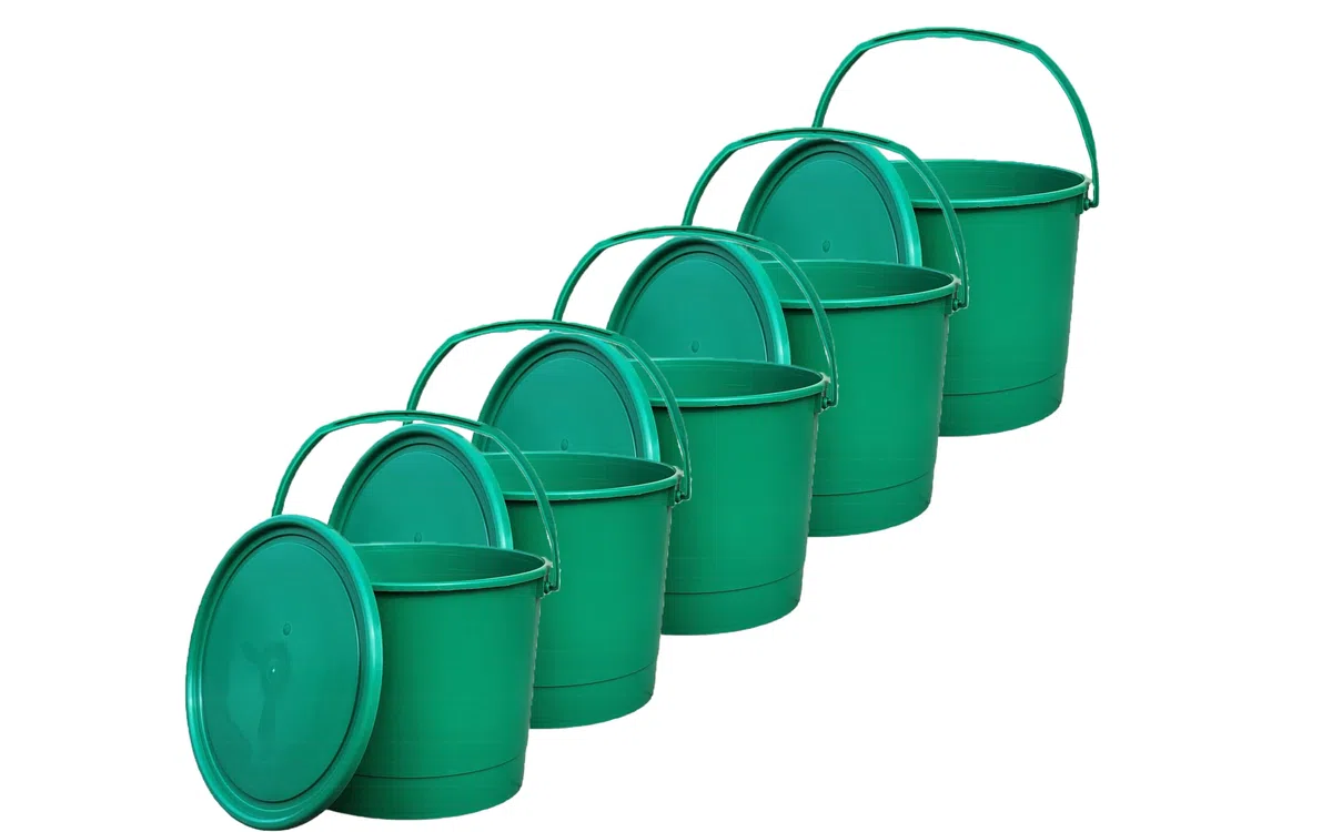 Mig Secchio di plastica con coperchio secchio per sabbia da cucina in plastica flessibile resistente - resistente ai danni meccanici - capacità 6L - 5 pezzi verdi