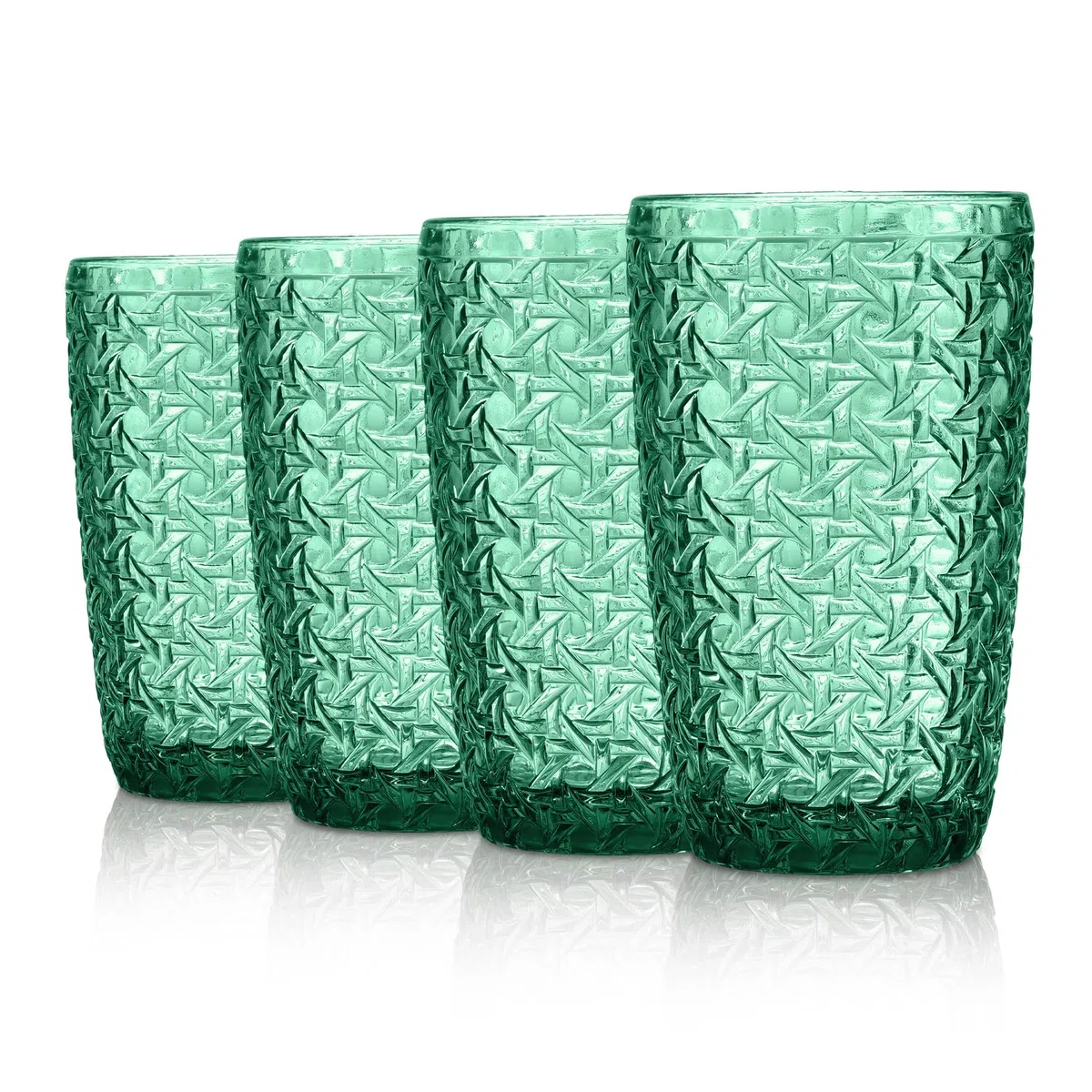 Joeyan Verde Bicchieri Acqua Vetro,Impilabile Colorati Long Drink Tumbler Highball Vetro per Succhi Bevande Cocktail caffè,380 ml,Set da 4 Pezzi,Lavabile in Lavastoviglie