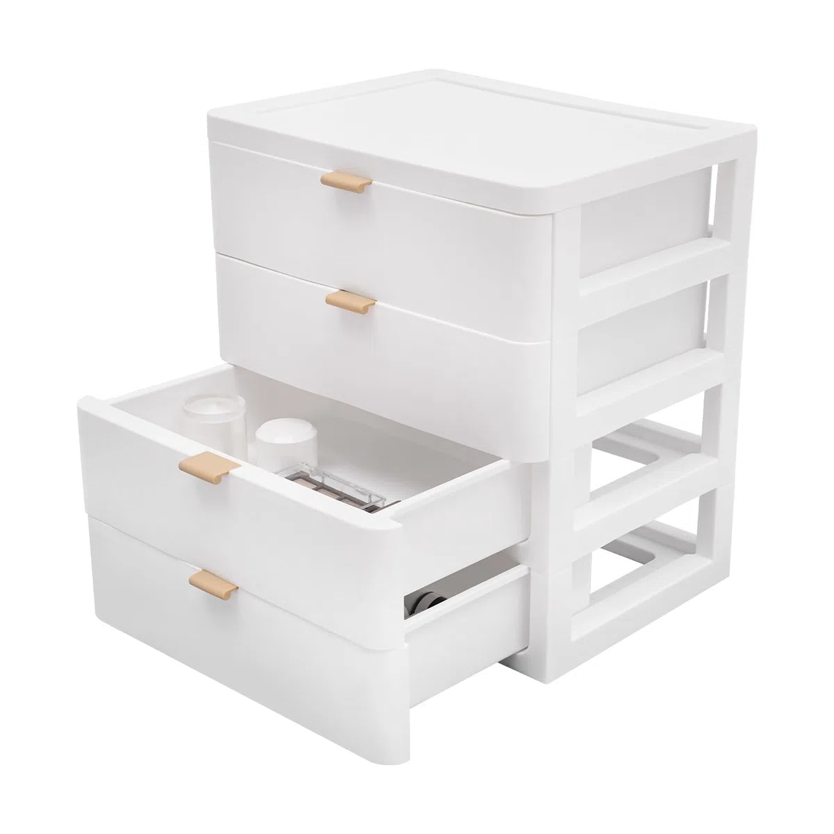 Cassettiera bianca con 4 cassetti, cassettiera a rotelle per ufficio, 26 x 20,2 x 29 cm, grande capacità, semplice cassetto trasparente per ufficio scolastico a casa