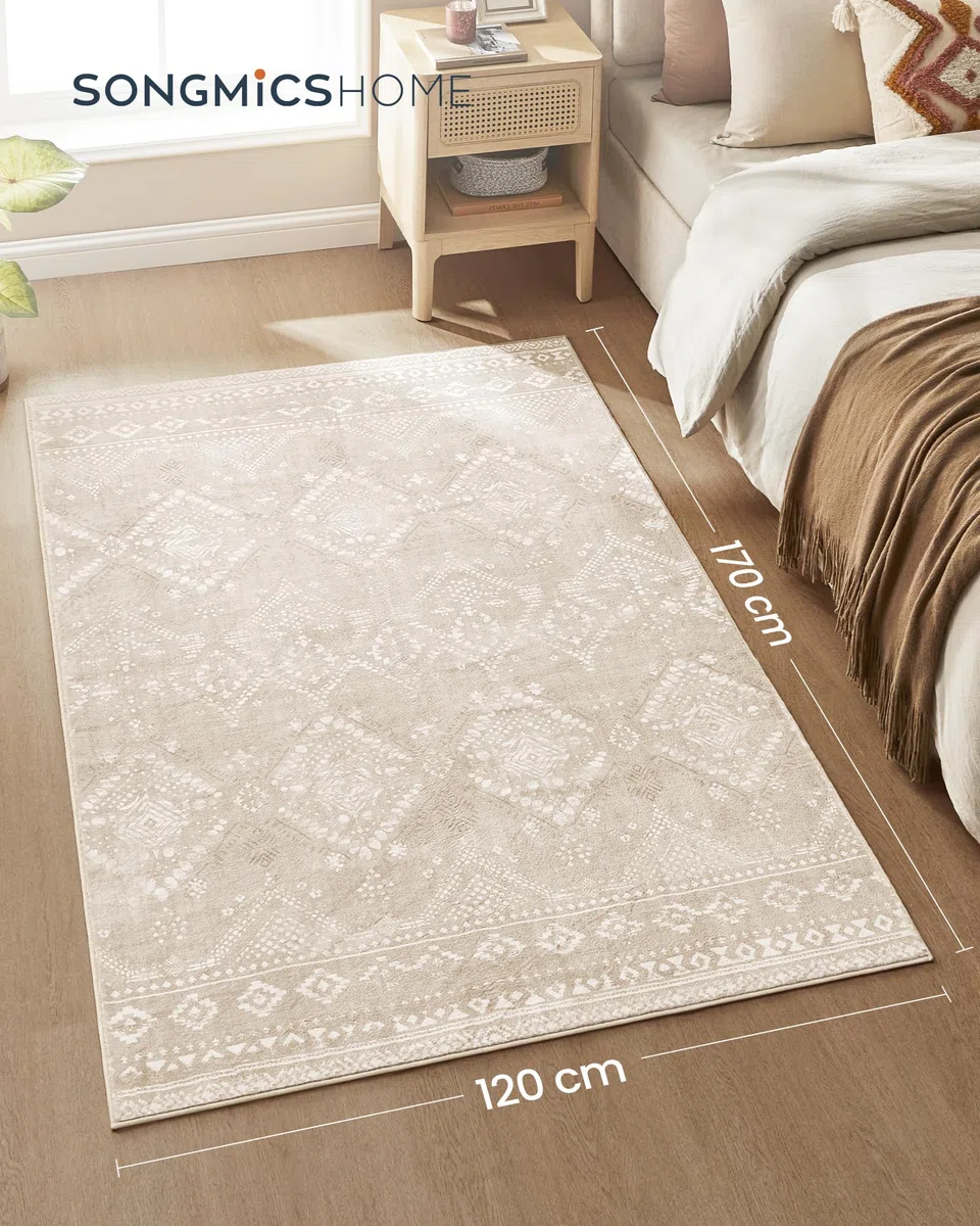 SONGMICS HOME Tappeto per Soggiorno, 120 x 170 cm Tappeto Salotto Antiscivolo, per Soggiorno Camera da Letto Cameretta, Lavabile in Lavatrice, Stile Boho, Beige Cappuccino TAR027K01V1