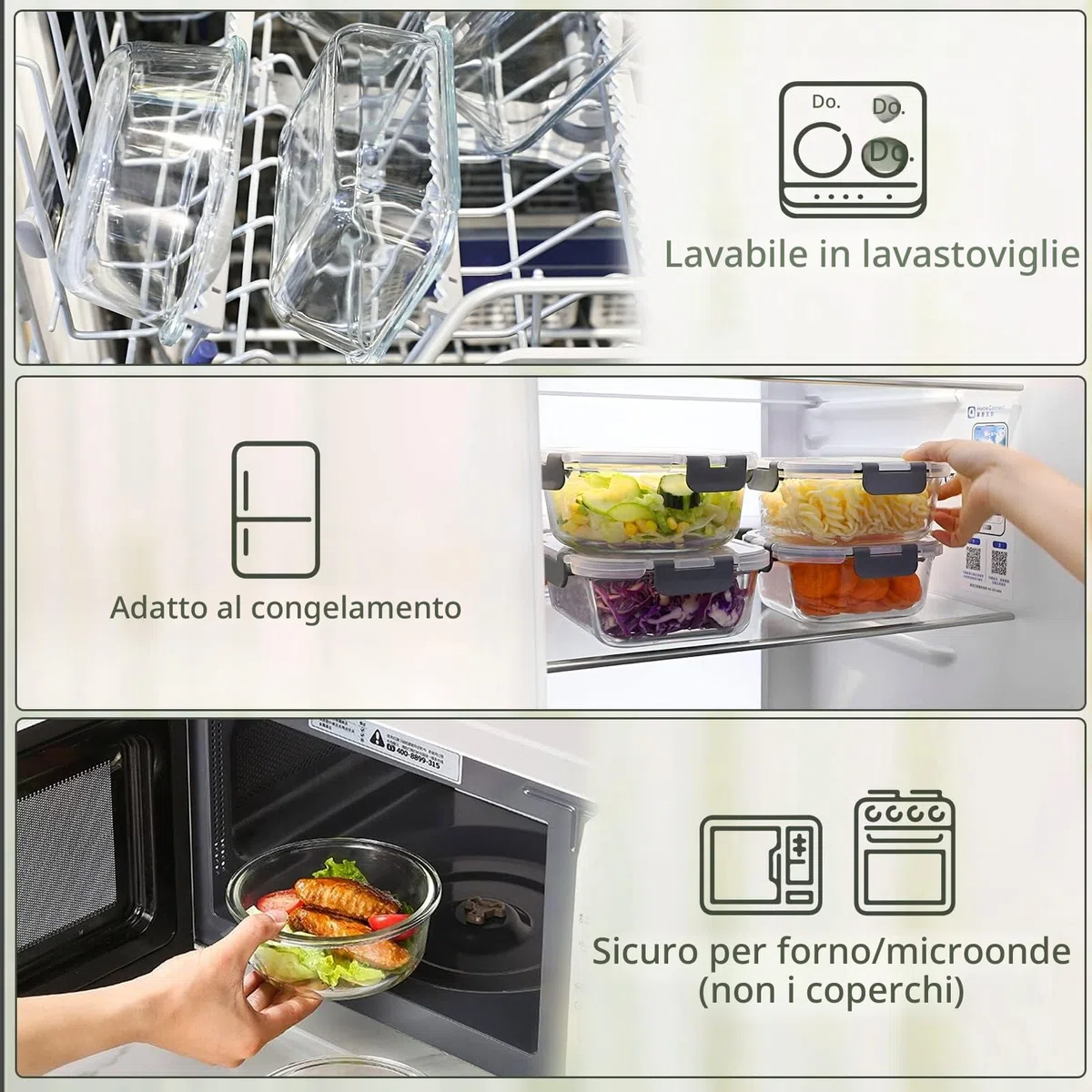 MCIRCO Contenitori in vetro per alimenti 24 pezzi [12 contenitori + 12 coperchi] - Contenitori in vetro - Coperchi trasparenti - per la cucina di casa o il ristorante