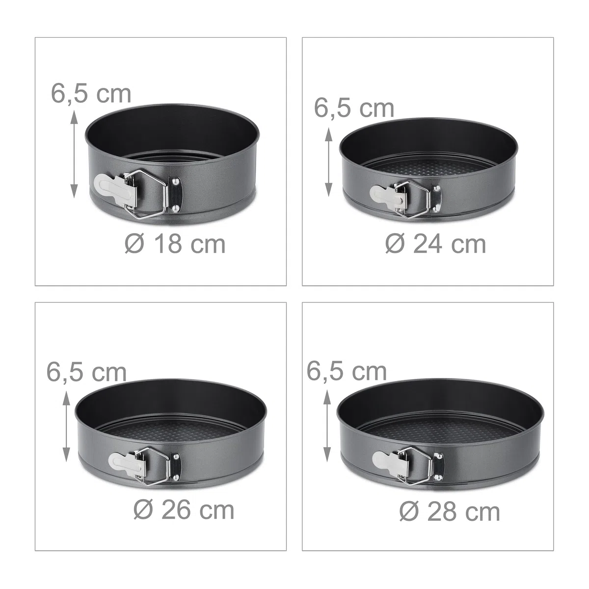Relaxdays Set da 7 Teglie per Dolci, Rotonde e Quadrate, 18-28 cm, Acciaio Inox, Rivestimento Antiaderente, Antracite