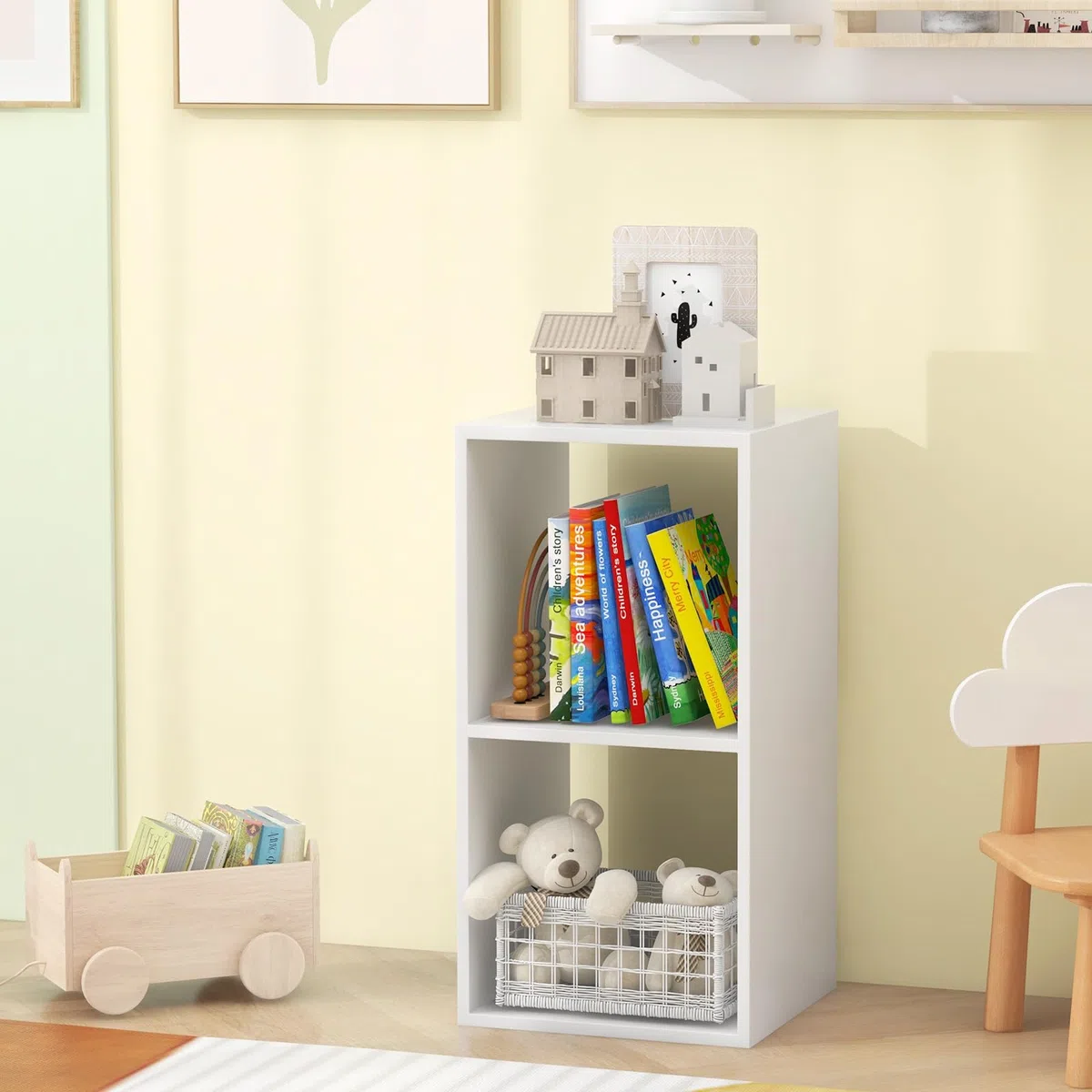 GIANTEX Scaffale per libri con 2/3/4/6 cubi aperti, libreria compatta combinabile, con kit antiribaltamento, mensola modulare di esposizione moderna per soggiorno, studio, colore bianco (35 x 33 x