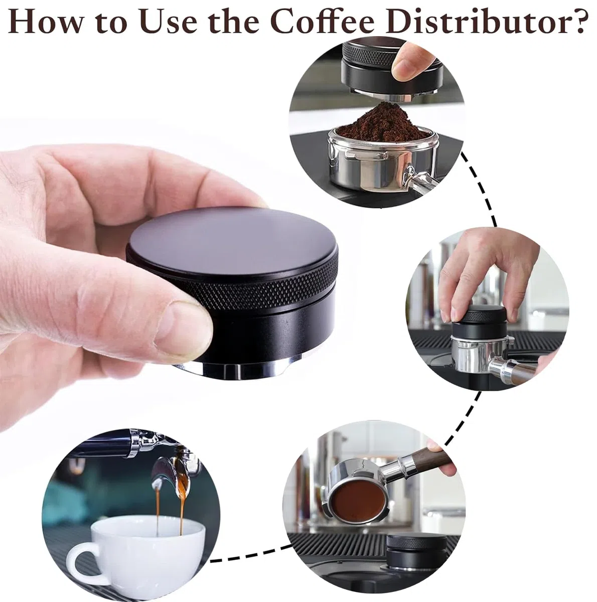 Set Tamper e Distributore Caffè 58mm Pressacaffè Calibrato con Livellatore, Acciaio Inox 304, con Base Silicone