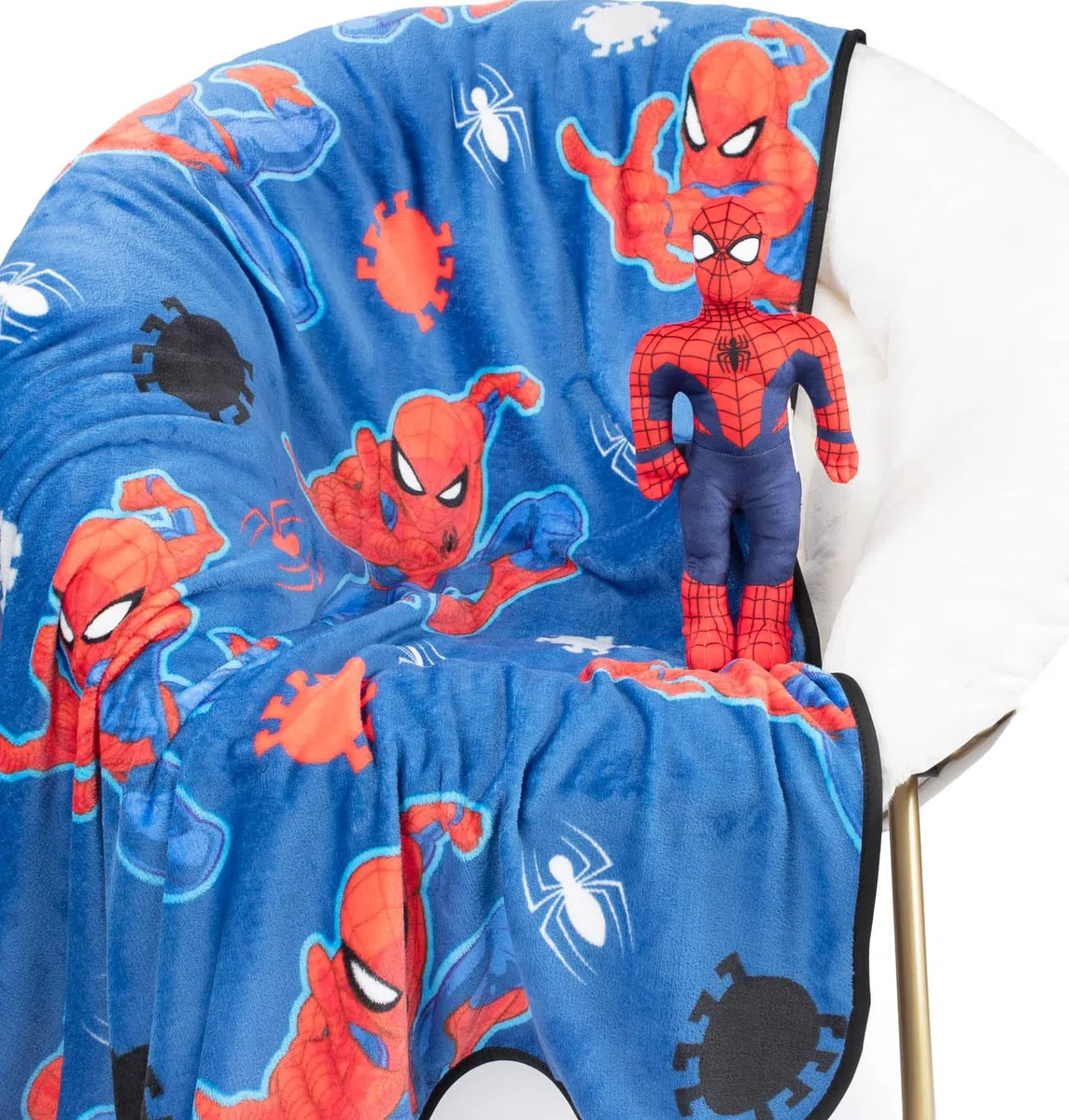 Cuscino Abbraccio Mini Peluche Marvel Uomo Ragno & Plaid Morbido 130 x 150 - Spiderman Set Coccole Bambini Super soffice 2 pezzi