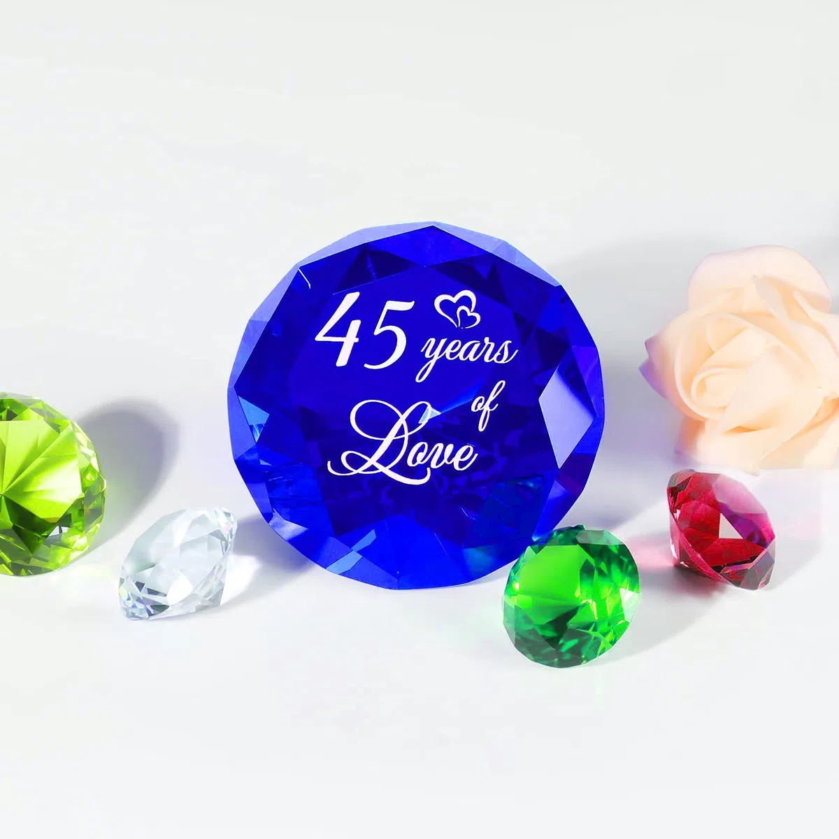 Decorazione a forma di diamante zaffiro, in cristallo K9, idea regalo per lui e lei 45 anni matrimonio, romantica moglie, con scritta “45 years of love”, coppie