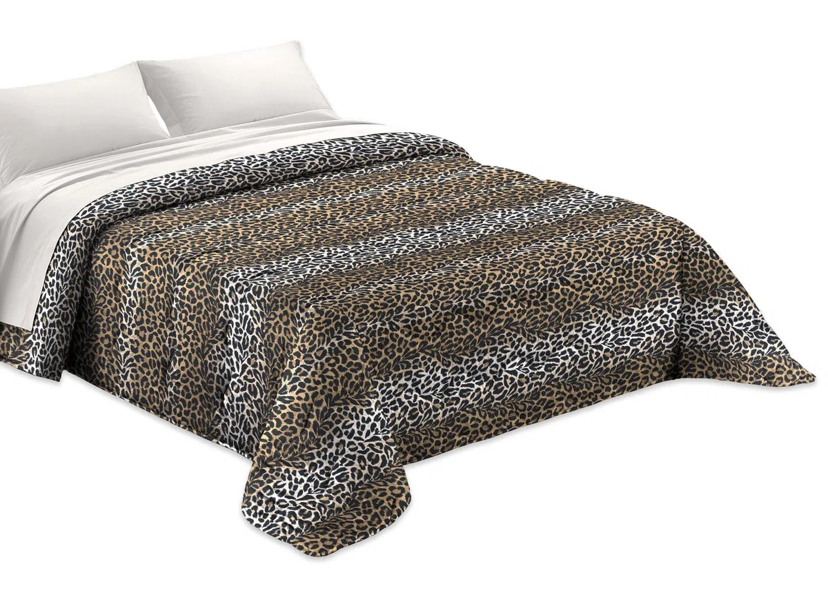 Tata Home Trapuntino Copriletto Trapuntato Primaverile Estivo 100 gr/mq Quilt Leggero Letto Una Piazza e Mezza 210x260 cm Fantasia Animalier Maculato Made in Italy Disegno Leopardato