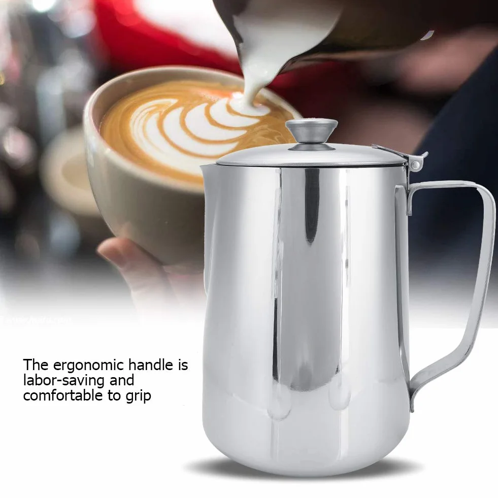 MAGT Bricco per Latte, 1000ml Brocca per Schiumare in Acciaio Inossidabile con Coperchio Brocca per Latte per Cappuccino ed Espresso