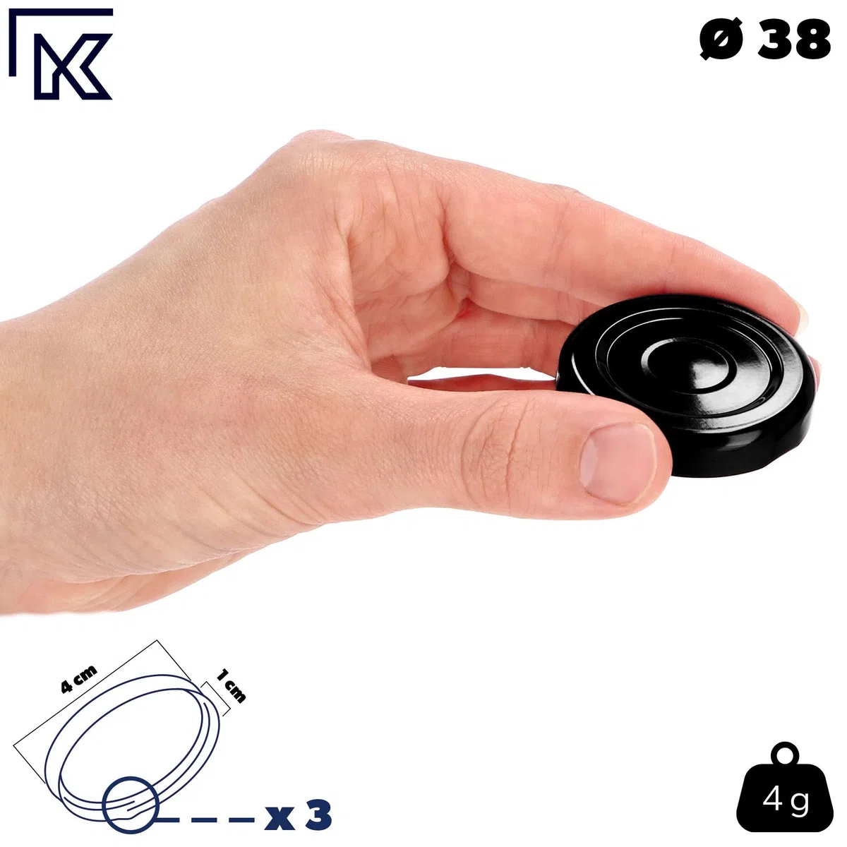 KADAX Set di 200 coperchi a Vite Twist-off Ø38 mm Nero – coperchi di Ricambio in Metallo per Piccole Bottiglie e barattoli per spezie, Chiusura ermetica