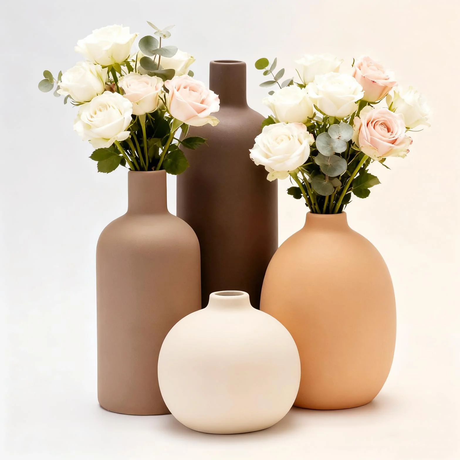 Set di 4 vasi in Ceramica,vasi in Ceramica per la Decorazione Domestica,Vaso Decorativo per Erba di Pampa e Fiori secchi,Decorazione per l'ingresso (Caffè,arancione,beige,marrone)