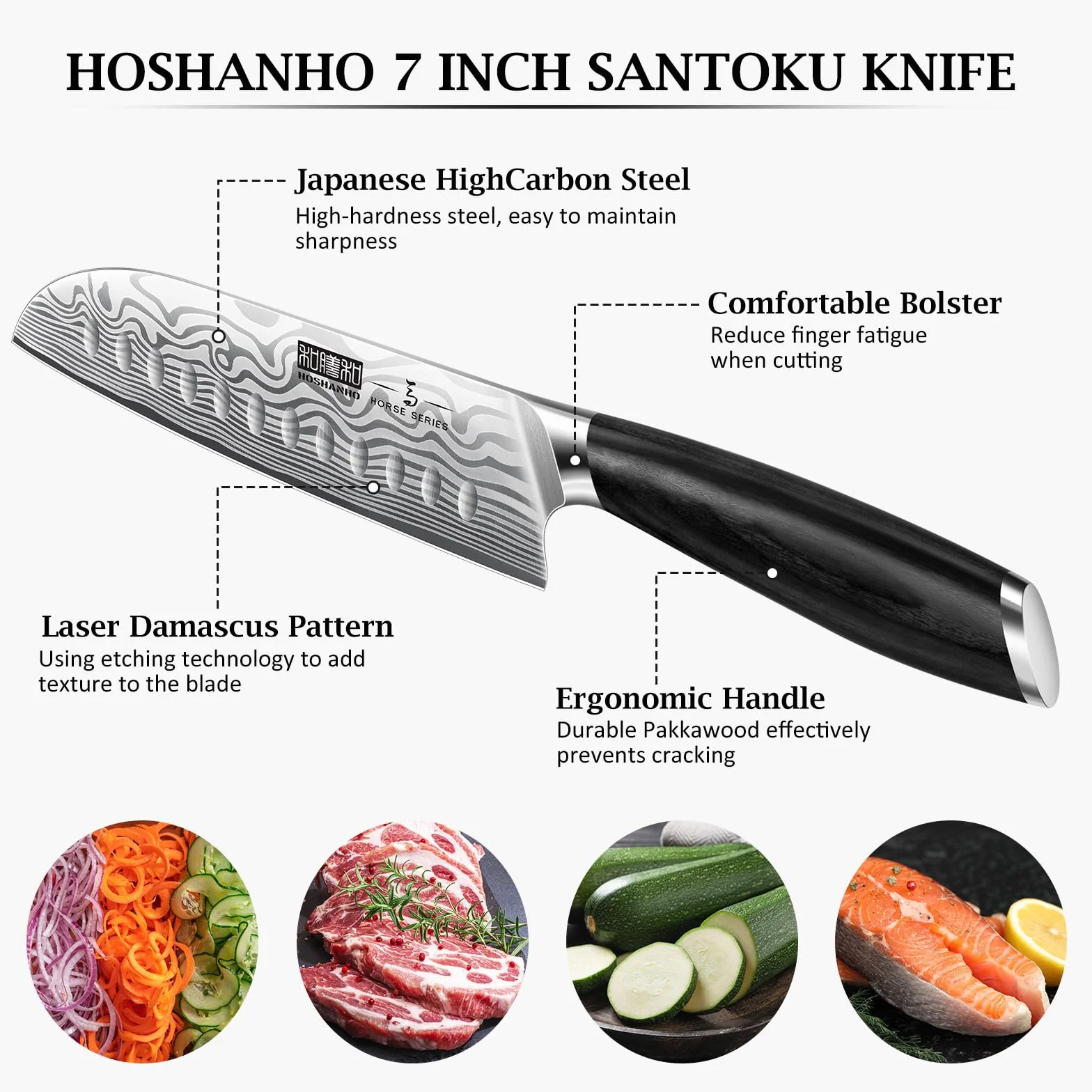 HOSHANHO Coltello Santoku da 18 cm, Coltello da Cucina Giapponese Ultra-Affilato in Acciaio ad Alto Tenore di Carbonio, Coltello da Chef Professionale con Manico Ergonomico
