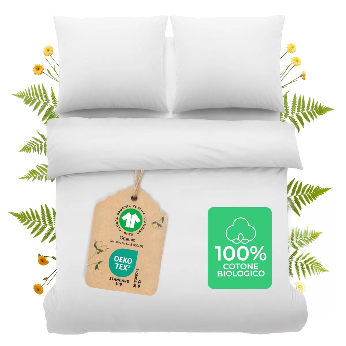 Dreamzie Copripiumino da 3 Pezzi - Copripiumino Una Piazza e Mezza 155x220 cm, Federe 80x80 cm (x2) - Bianco