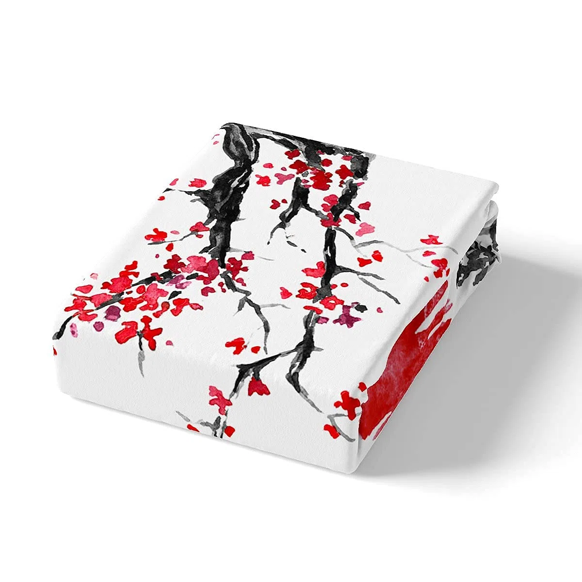 Loussiesd Set di Biancheria da Letto Ukiyoe Giapponese con Fiori di Ciliegio Rosso Sole, Copripiumino Esotico, 3 Pezzi, King Size