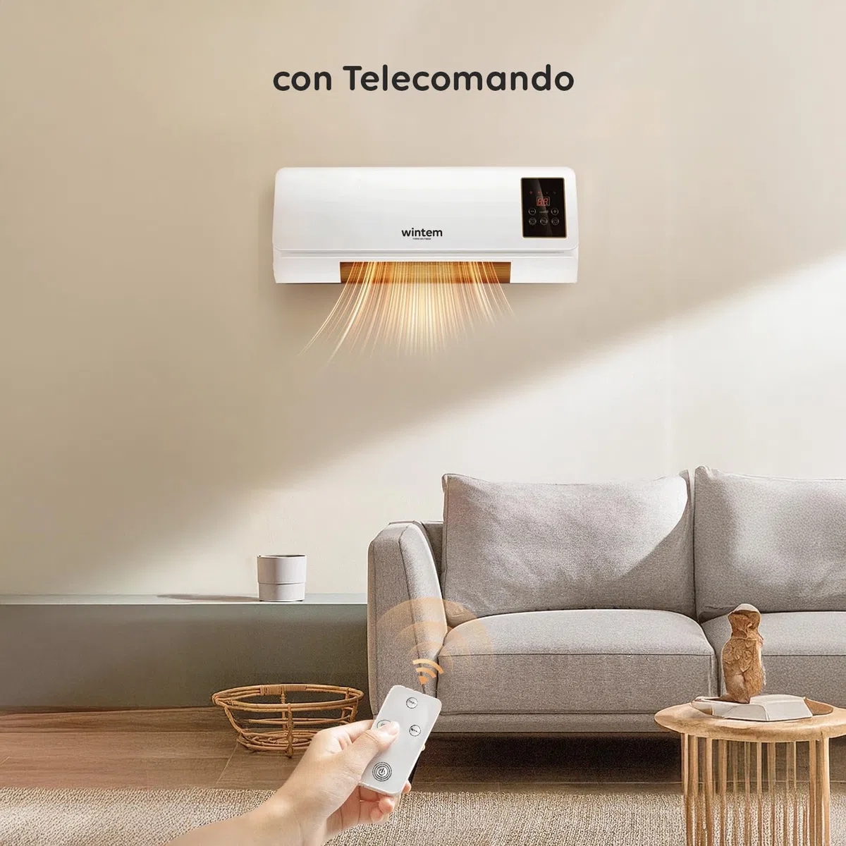 Wintem Stufa e Ventilazione Leggera da Parete fino a 2000W per Aria Calda - Silenzioso con Display LED, Telecomando IR Fissa Compatta Ideale per Piccoli Ambienti