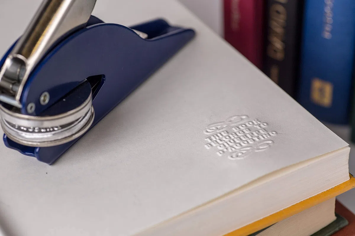 Pinze per Goffratura Personalizzata il libri (Ex Libris). Personalizzare Tondo Motivo. Creare il tuo timbro a secco. Tondo 38mm.