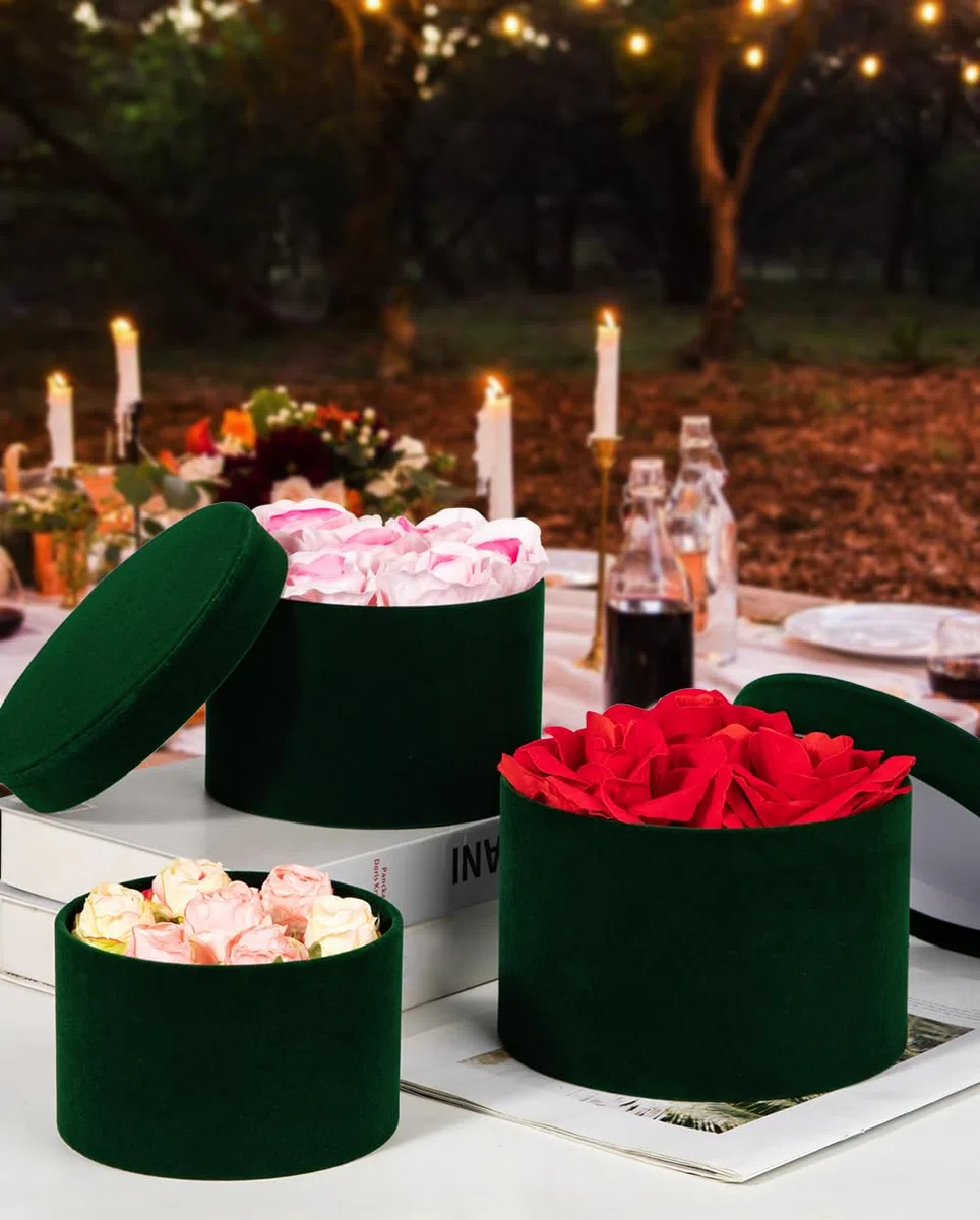Oairse Set di 4 Confezioni Regalo in Velluto con Coperchio - Scatole di Cartone per Compleanno e Festa della Mamma