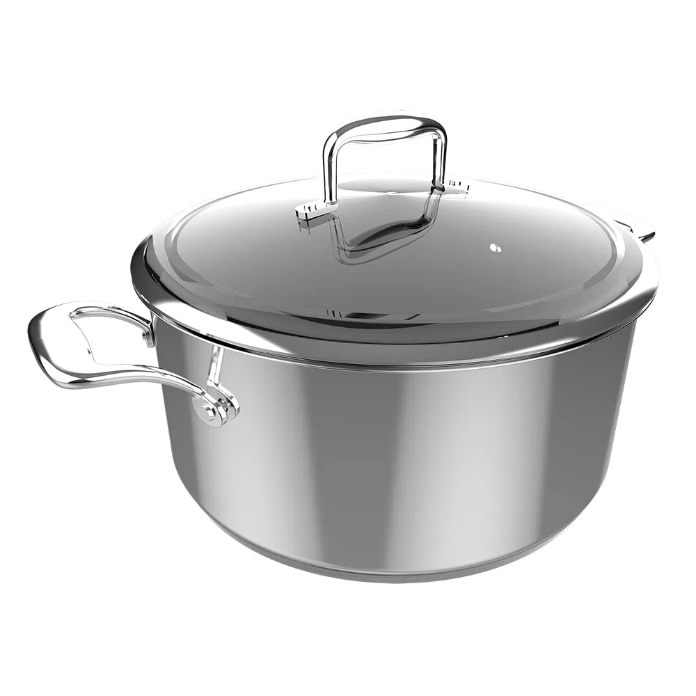 Cecotec Pentola Polka Classy 28 Pot Steel, diametro 28 cm, capacità 7,5 l, acciaio inox 18/10, rivestimento antiaderente, maniglie rivettate, coperchio in vetro, adatto a tutti i tipi di cucine