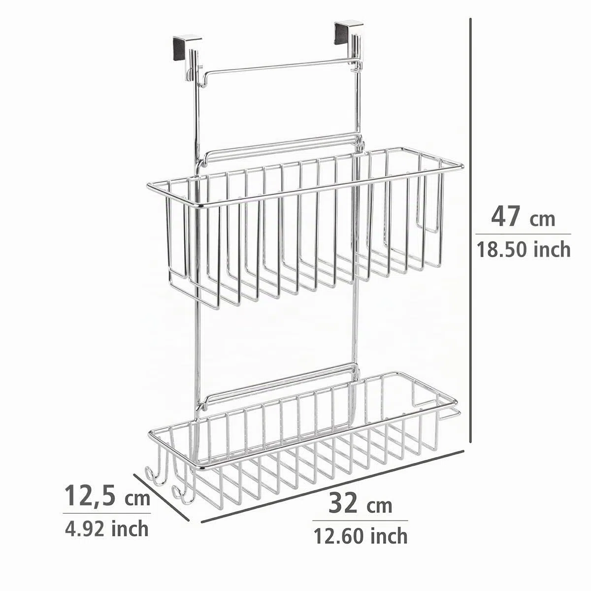 WENKO Cesto pensile Flexi, organizer a 2 livelli da appendere a cassetti e ante di armadi, adatto per bagni e cucine, montaggio senza forare, in metallo cromato, 32 x 47 x 12.5 cm