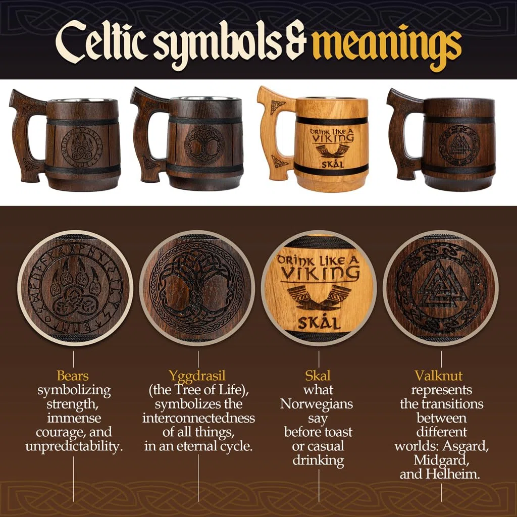 Teslyar 0.6 Tazza Vichinga | Birra Viking | Regalo da Uomo per Natale | Boccale birra in legno vichingo | Regalo Uomo | Regalo Natale | Boccale vichingo | il Segno di Odino
