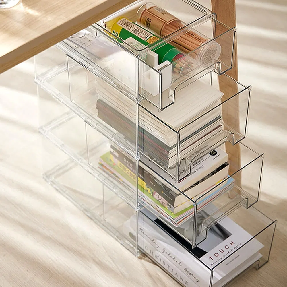 2 Pezzi Grande Organizer Cosmetico in Acrilico, Organizer Trucchi Cassetti Trasparente, Contenitori per Frigorifero con Cassetto Estraibile per Cosmetici, Bagno, 33,5 x 20,5 x 11 cm
