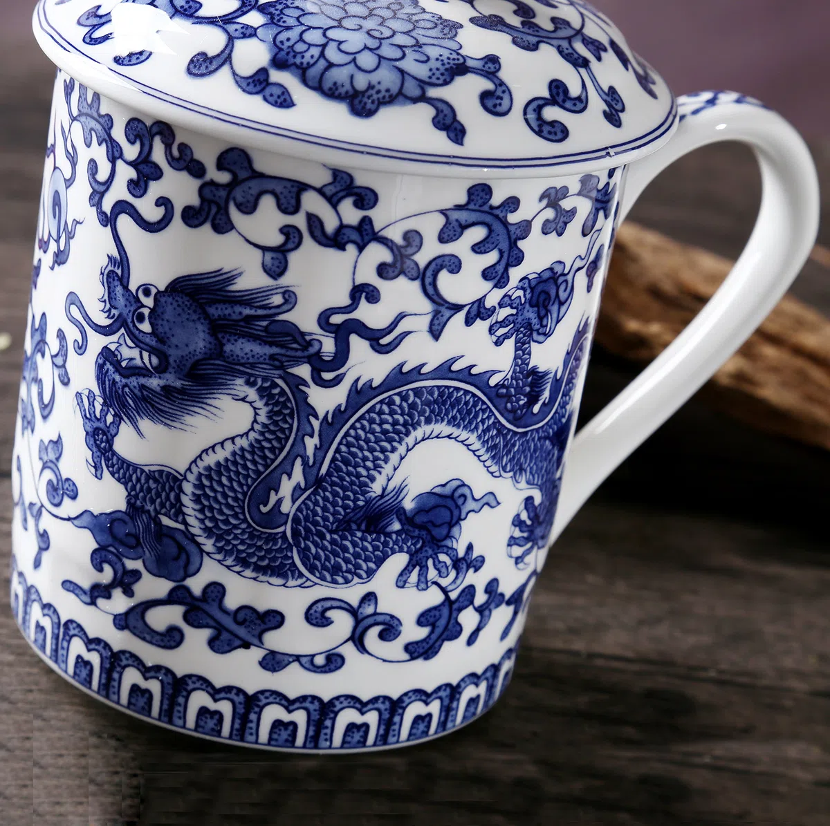 Jing Dezhen Tazza Da Tè Porcellana Blu E Bianca, Motivo Drago Blu, Tazza Da Tè Cinese Con Coperchio, Per Regalo, La Famiglia E Ufficio -500Ml