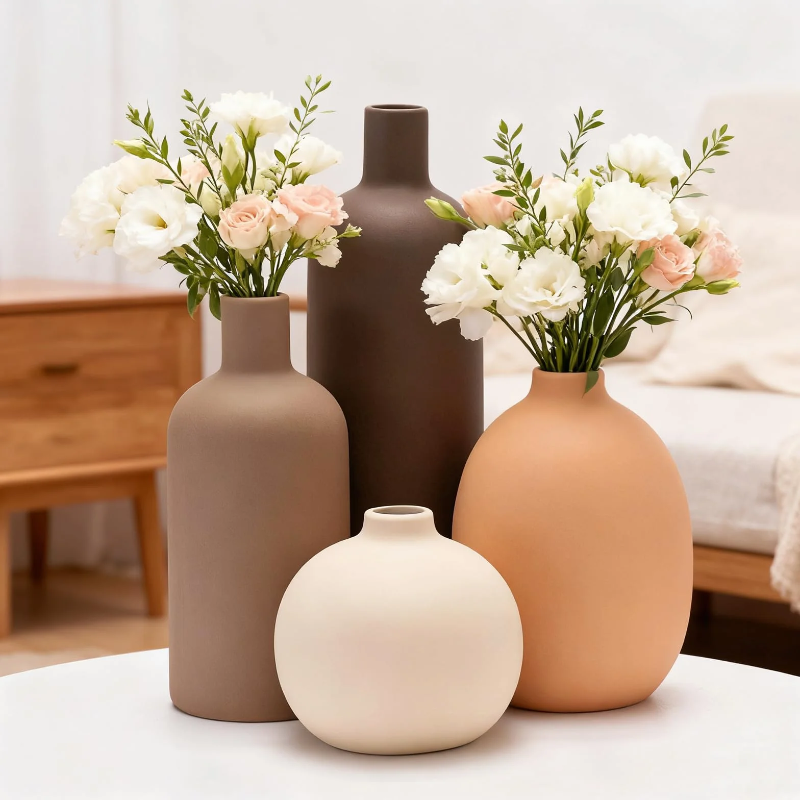Set di 4 vasi in Ceramica,vasi in Ceramica per la Decorazione Domestica,Vaso Decorativo per Erba di Pampa e Fiori secchi,Decorazione per l'ingresso (Caffè,arancione,beige,marrone)