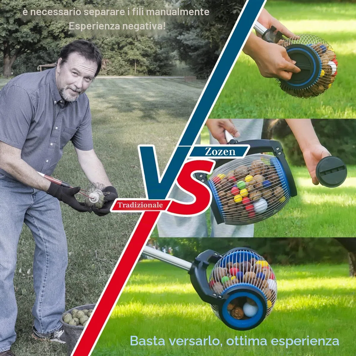 zozen Raccolta/Raccoglitore di Noci, Coperchio Laterale per Aprire Il Design, Noci di Hickory, Palle a Punta, Golf, Oggetti da 2 cm a 4 cm; 1,4 m (mediano)
