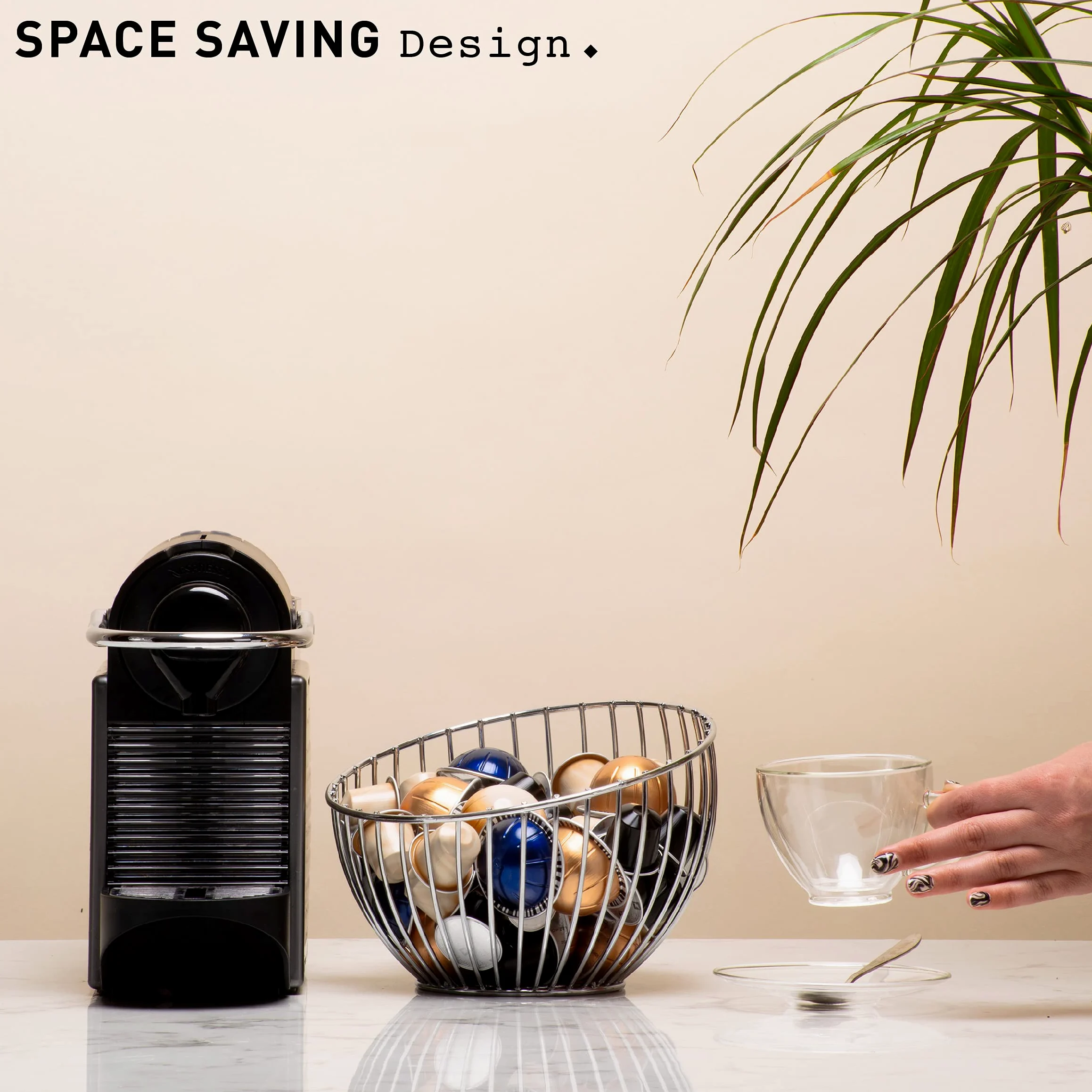 Ciotola grande porta capsule per caffè Nespresso, per macchinette Vertuo, Dolce Gusto e Tassimo Large Multi Pod Finitura cromata