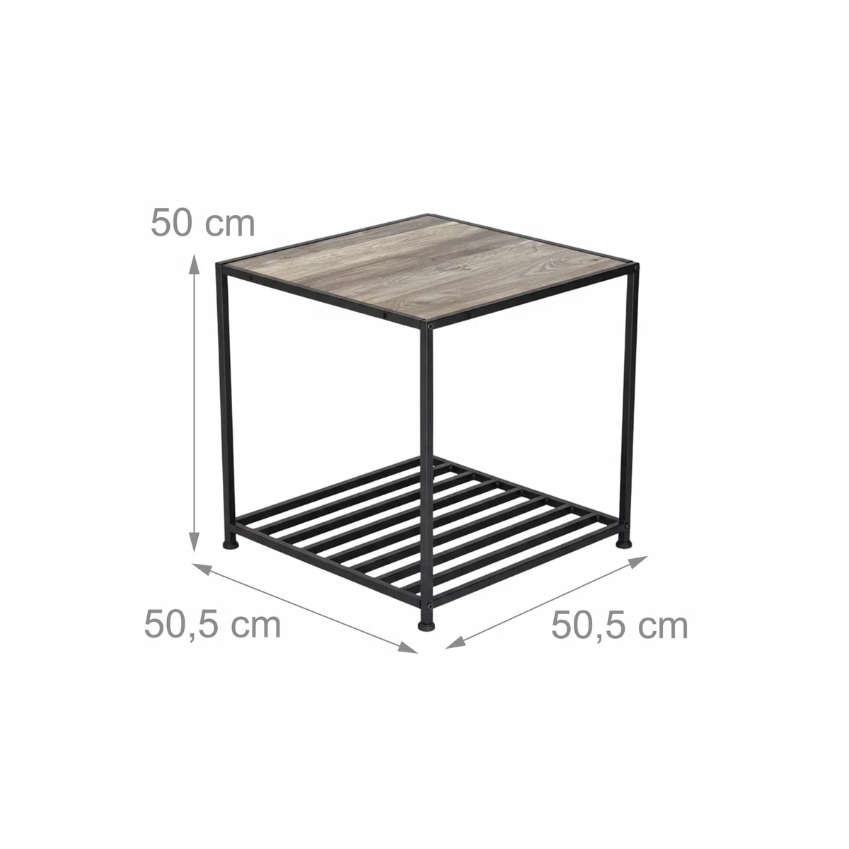 Tavolino Relaxdays, con ripiano HLP: 50x50,5x50,5 cm, Design Industriale, per Soggiorno e Camera, Metallo, Grigio