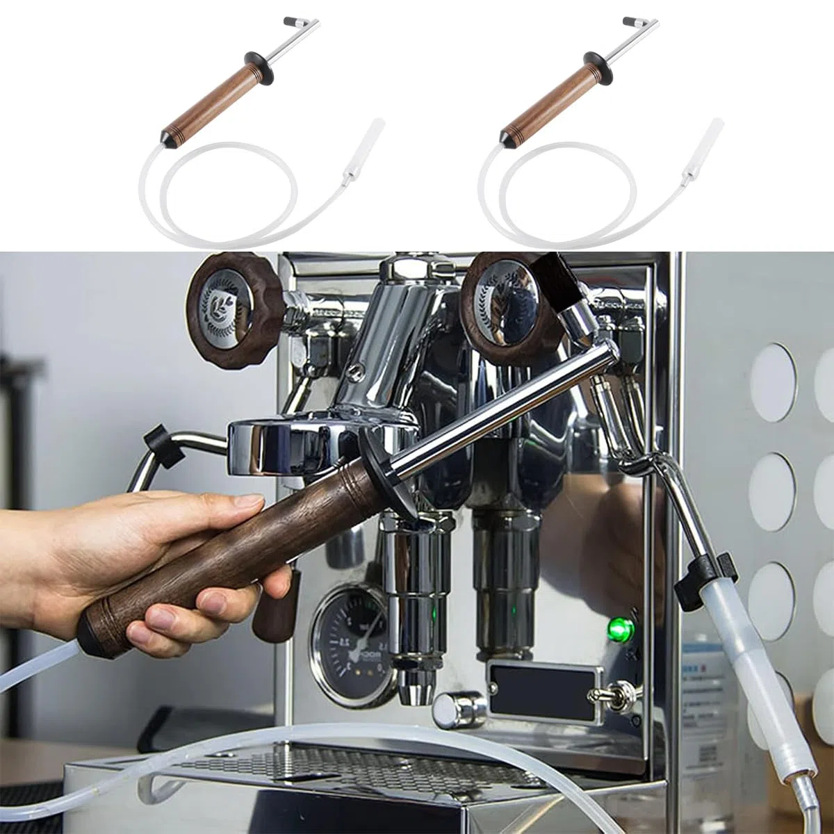 Spazzola Per La Pulizia Della Macchina Da Caffè,Strumento Per La Pulizia a Vapore Ad Alta Pressione Della Macchina Per Caffè Espresso,Spazzola Con Manico in Legno E Fascetta Stringitubo
