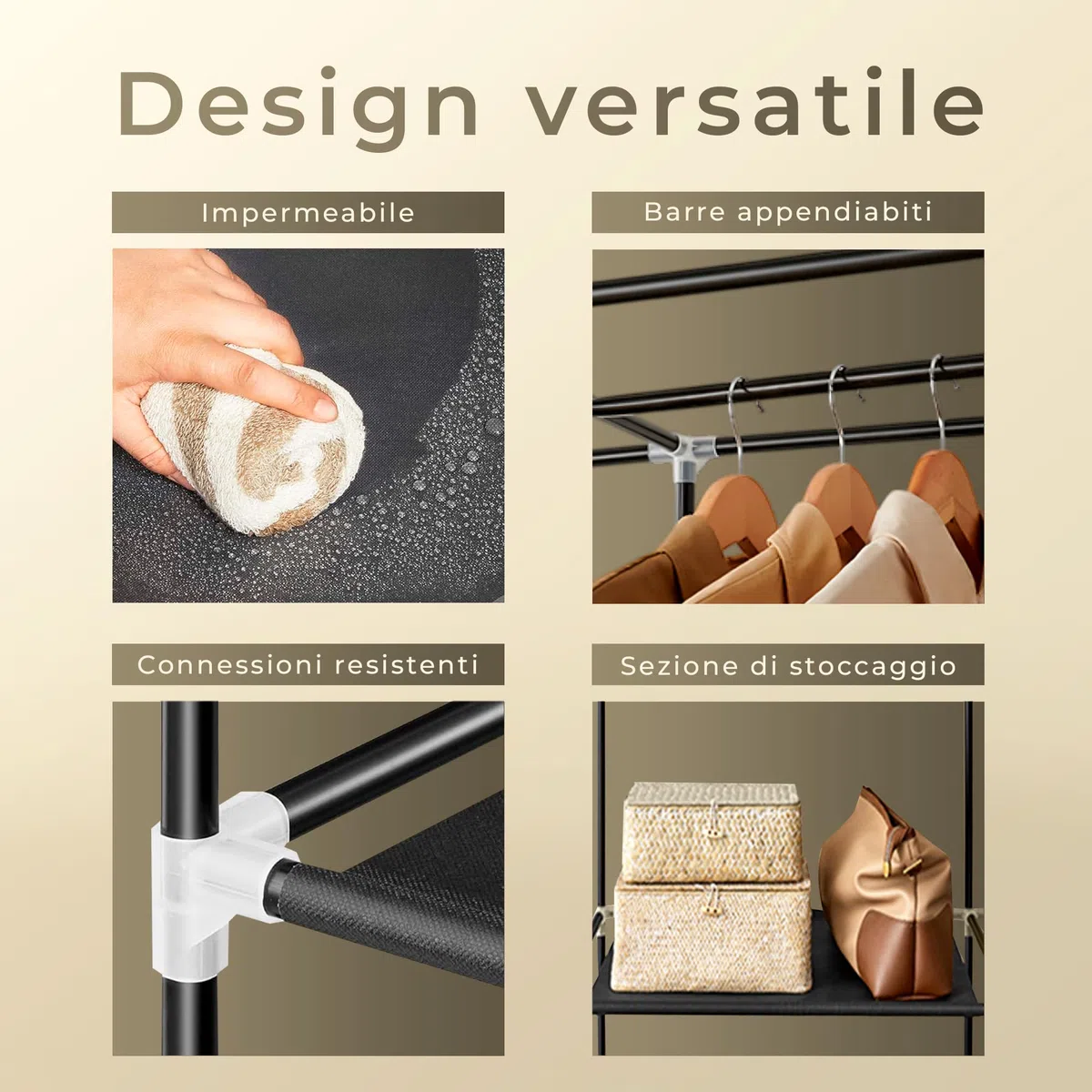 JUPPLIES Armadio in Tessuto Portatile 45x130x167 cm – Armadio Salvaspazio con Ripiani e Barra Appendiabiti – Guardaroba Pieghevole con Cerniera, Montaggio Facile Senza Attrezzi