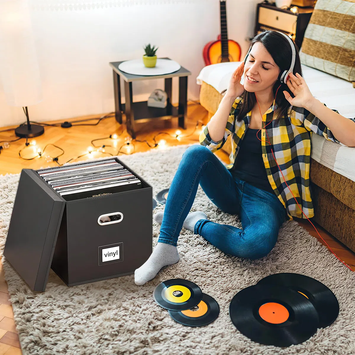 Scatola portaoggetti pieghevole in pelle per dischi in vinile, può contenere fino a 90 dischi, organizer multifunzione per album, CD, passaporti, riviste, file