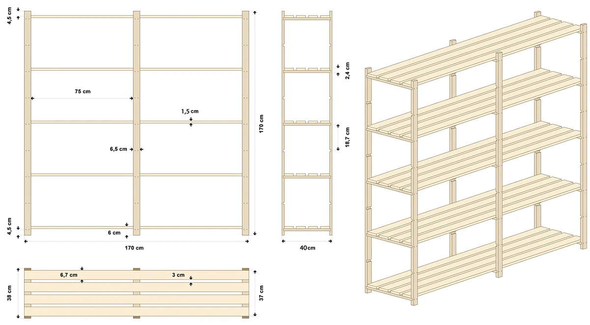 Lenmar Serie B Scaffale in legno di pino, legno beige chiaro, B-03, 170 x 170 x 40 cm, 5 ripiani, libreria, scaffalatura in legno, scaffalatura a 5 ripiani, scaffale per ufficio, soggiorno, scaffale