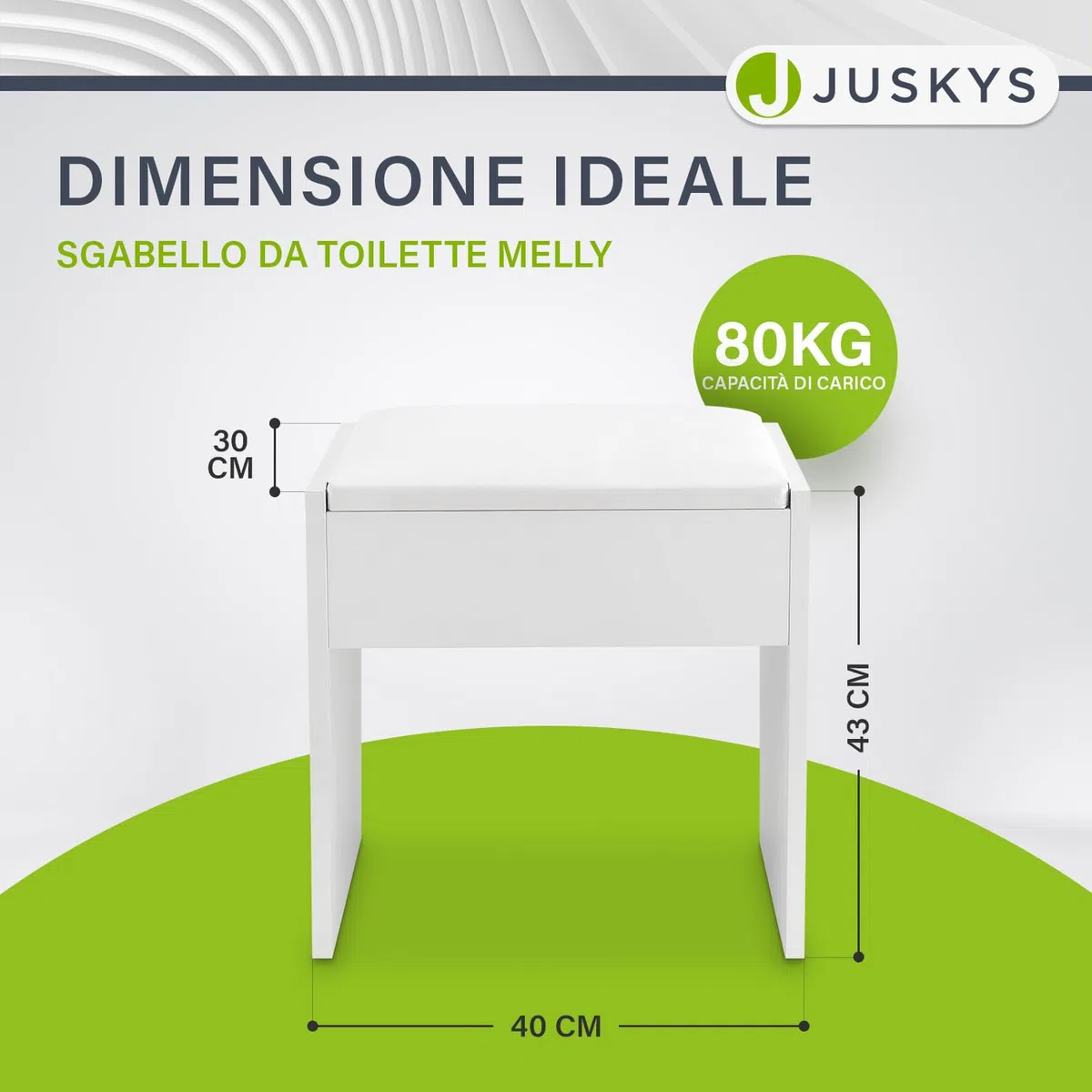 Juskys Tavolo da Trucco Sgabello Melly, sgabello in legno con cuscino imbottito e rivestimento in pelle sintetica, moderno 40 x 30 x 43 cm in bianco