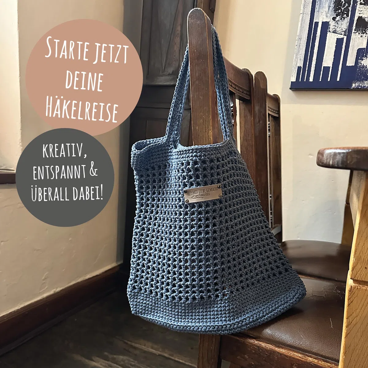 HÄKEL LIESE Set all'uncinetto per principianti, borsa da spiaggia da donna, set per principianti, adulti, uncinetto, borsa all'uncinetto, set fai da te per adulti, borsa all'uncinetto (blu)