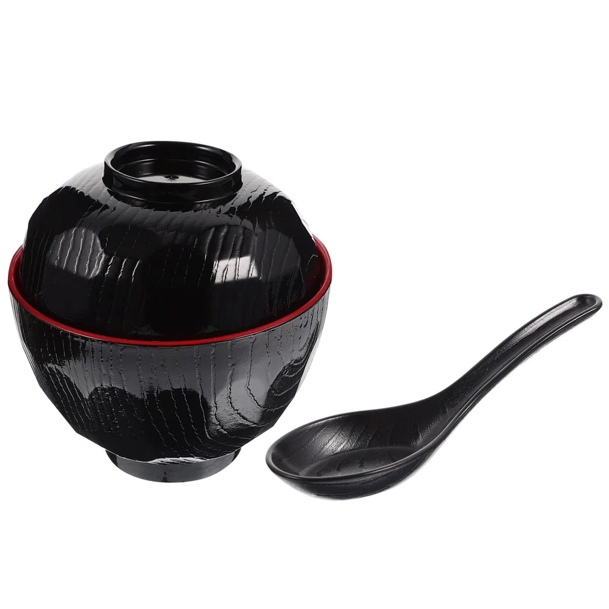 DOITOOL 1 set di ciotole per zuppa di miso giapponese con coperchio e cucchiaio, ciotola da portata di alta qualità per zuppa di miso, riso e antipasti, design facile da usare per cucina e ristorante