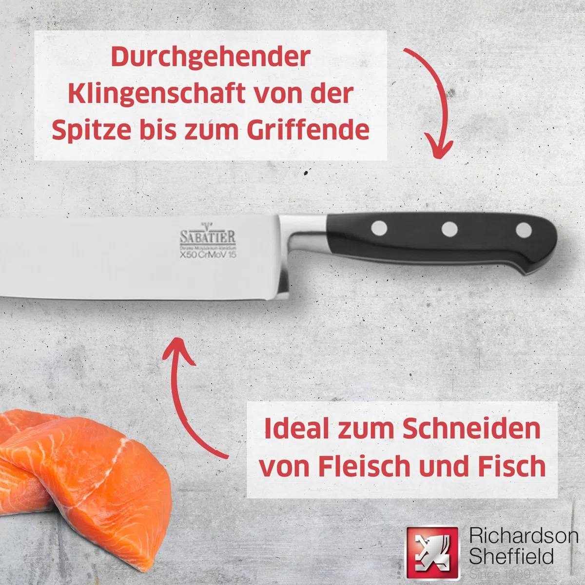 Richardson Sheffield - Coltello da Chef V Sabatier, 25 cm, Color Argento