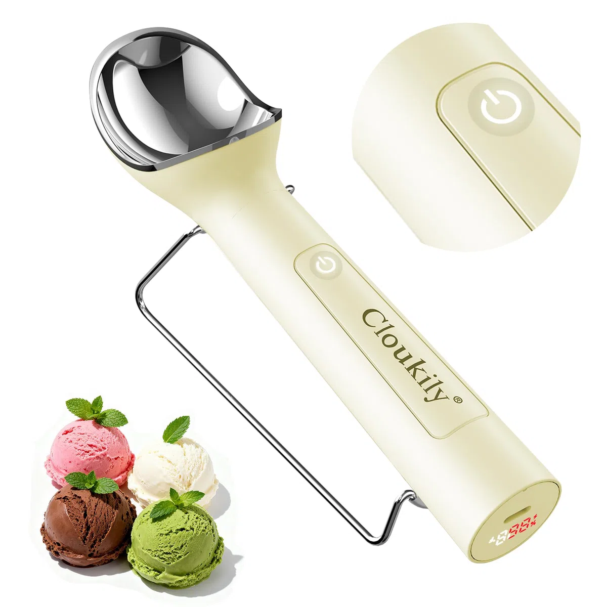 Paletta per gelato riscaldata con interruttore on/off (ultima generazione 3.0): paletta elettrica ricaricabile per gelato con supporto, gadget da cucina 2025 per gelato duro, impermeabile
