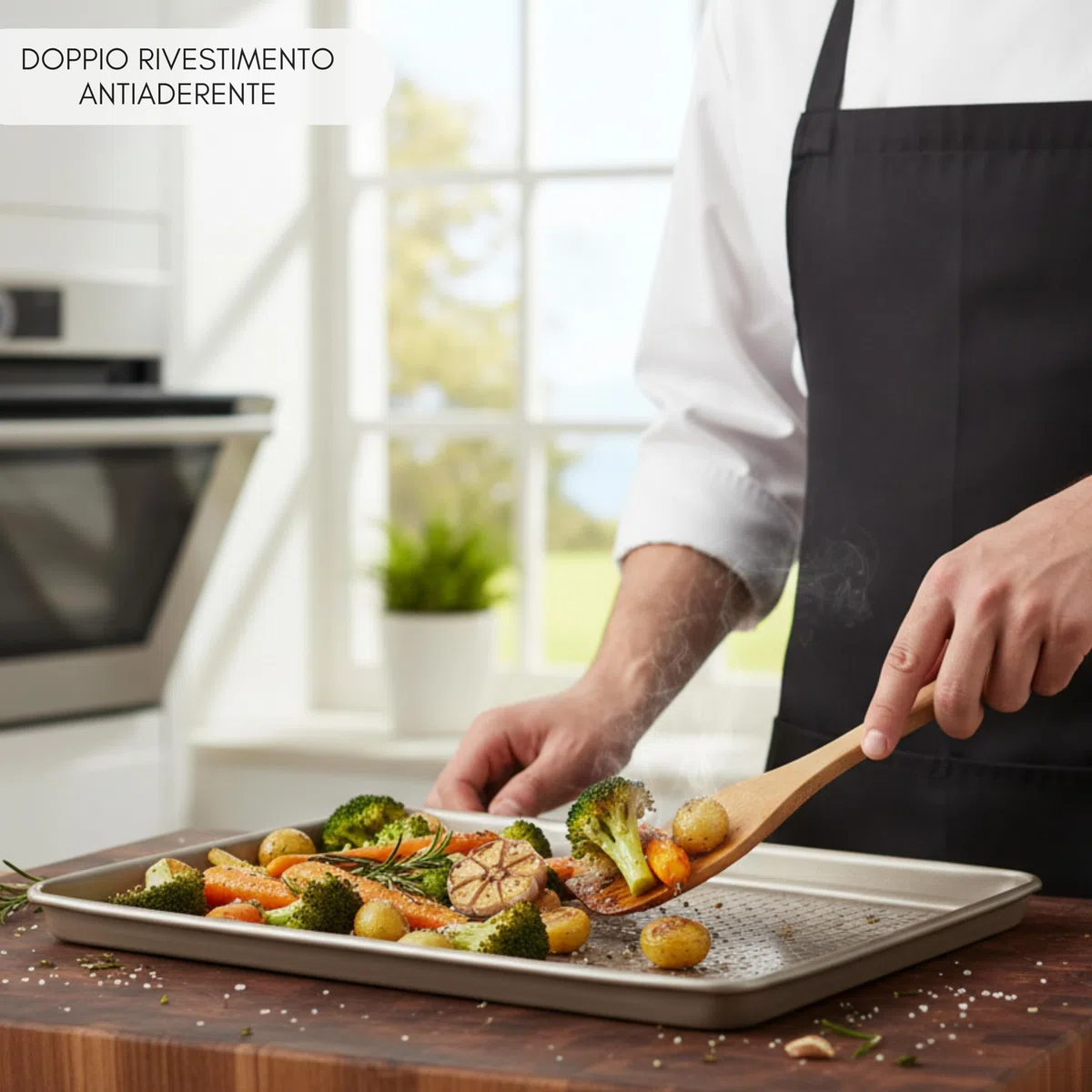 Erreke Set Teglie da Forno Antiaderenti con Griglia, 40x27cm Acciaio al Carbonio 0.8 mm Rettangolare, Ideale per Pizza, Biscotti, Pollo, Pesce e Verdure al Forno, Lavabile in Lavastoviglie, Robusto